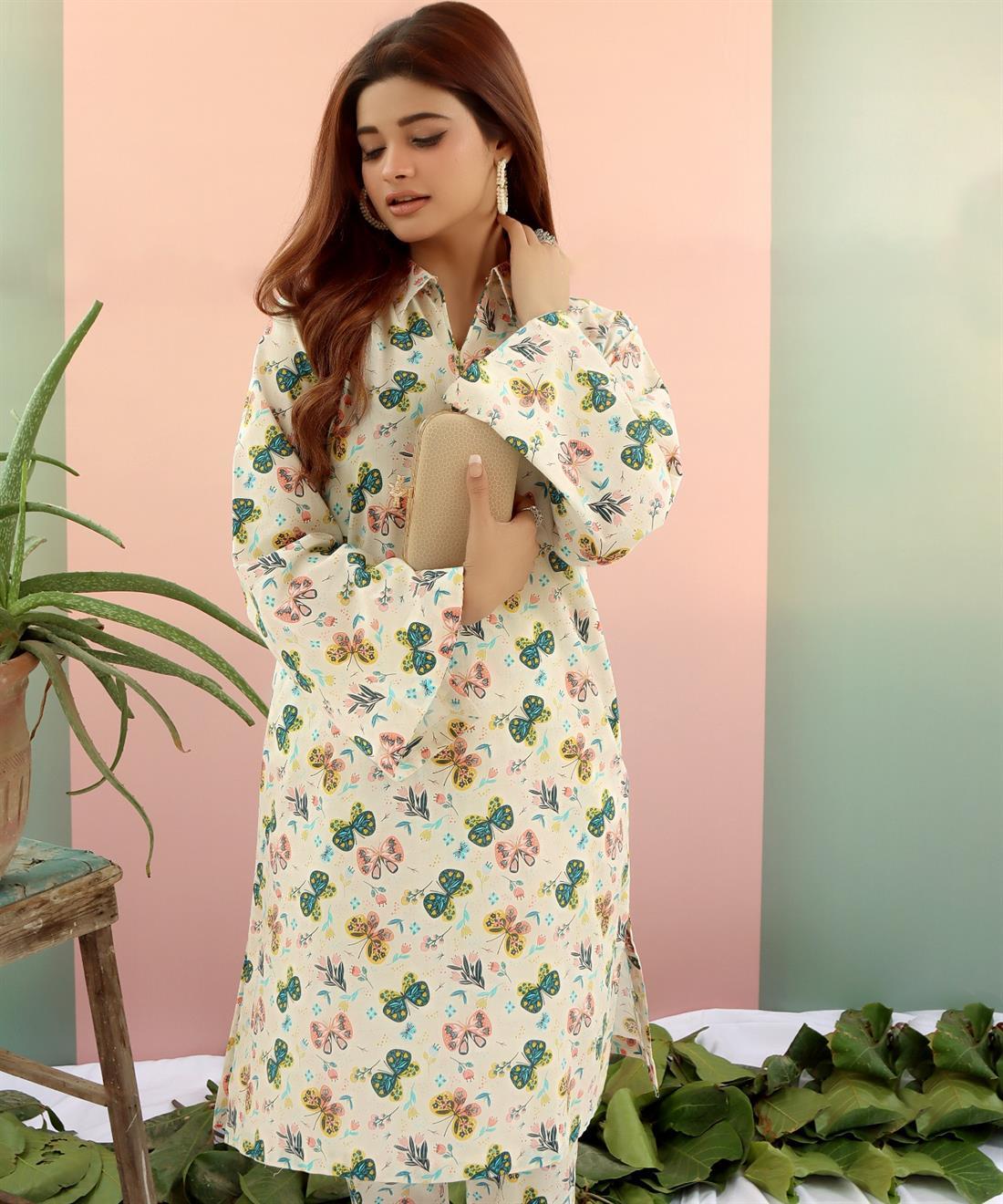Off White Printed Lawn Ladies 2 Piece Suit