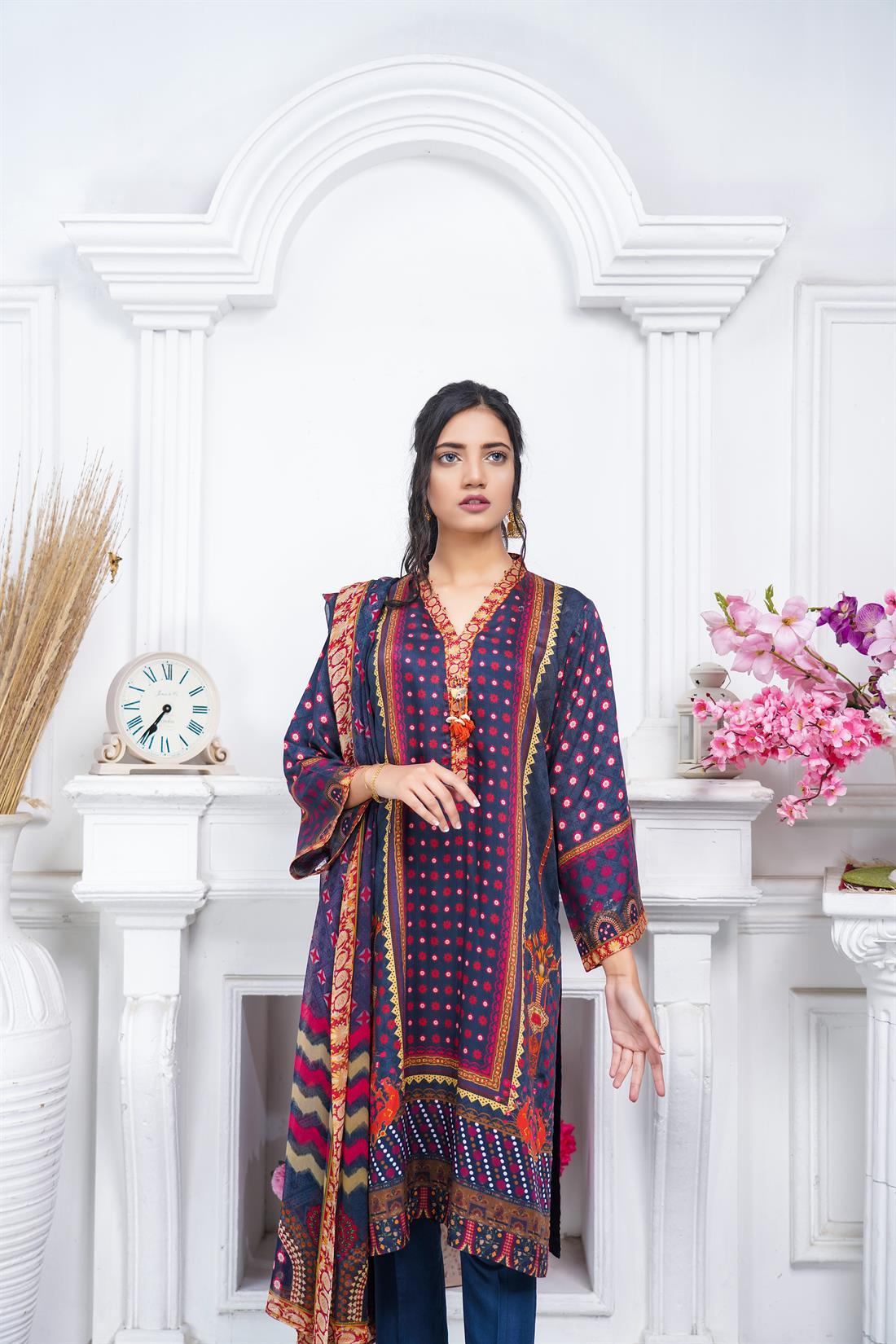 Black & Multicolour Chiffon Black/Multicolour Digital Printed Shirt with Trouser