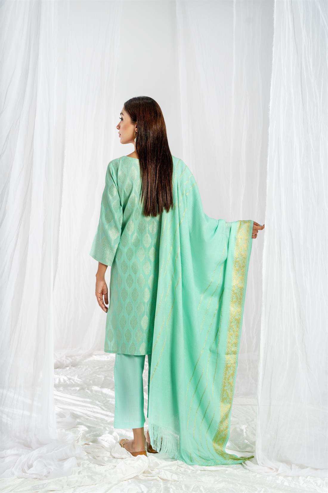 Mint Printed Jacquard Ladies 3 Piece Suit