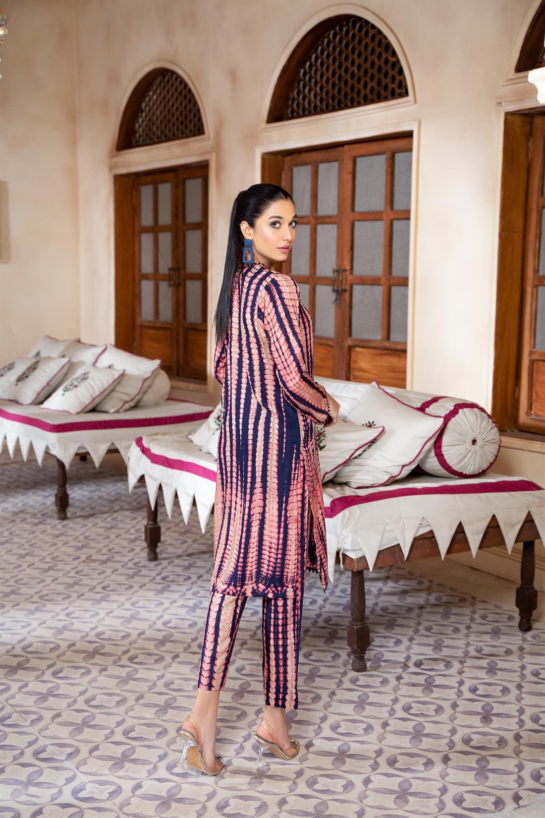 Pink & Purple Pink/Purple 2 Piece Tie & Dye Straight Kameez and Trouser
