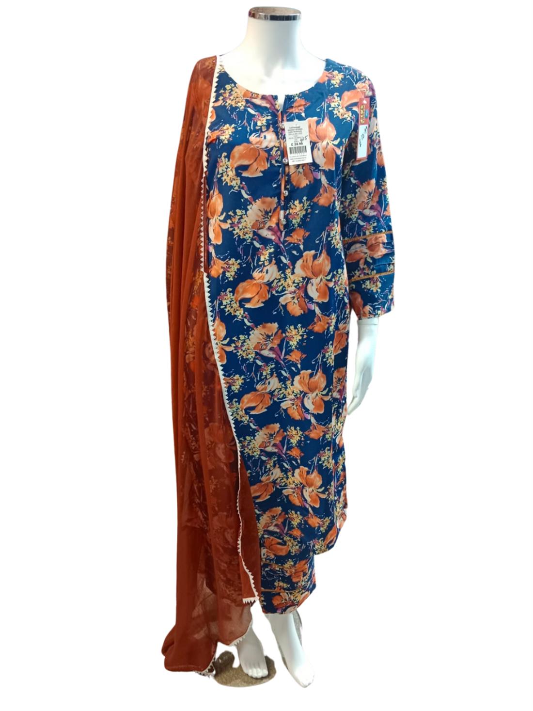Royal Blue & Multicolour Ladies 3 Piece Suit