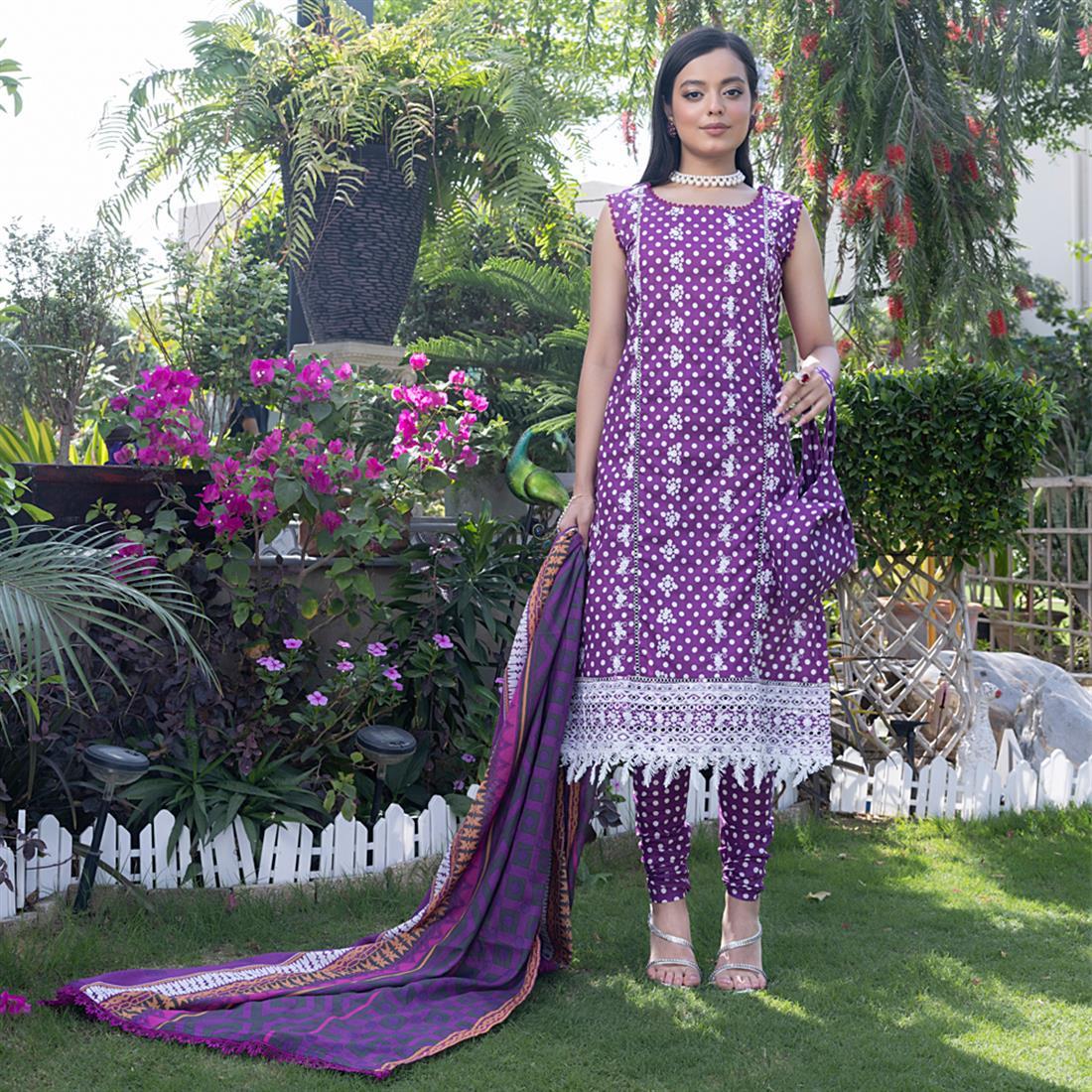 Purple Embroidered Lawn 3 Piece Suit