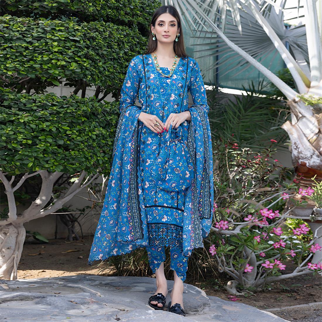 Hyacinth Blue Embroidered Chikankari Lawn Suit