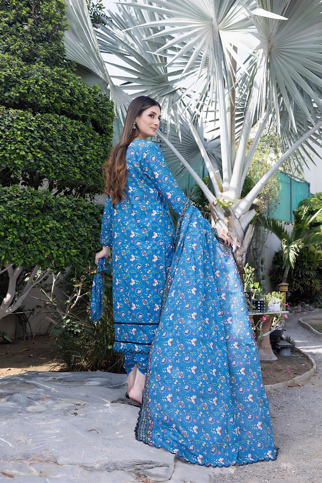 Hyacinth Blue Embroidered Chikankari Lawn Suit