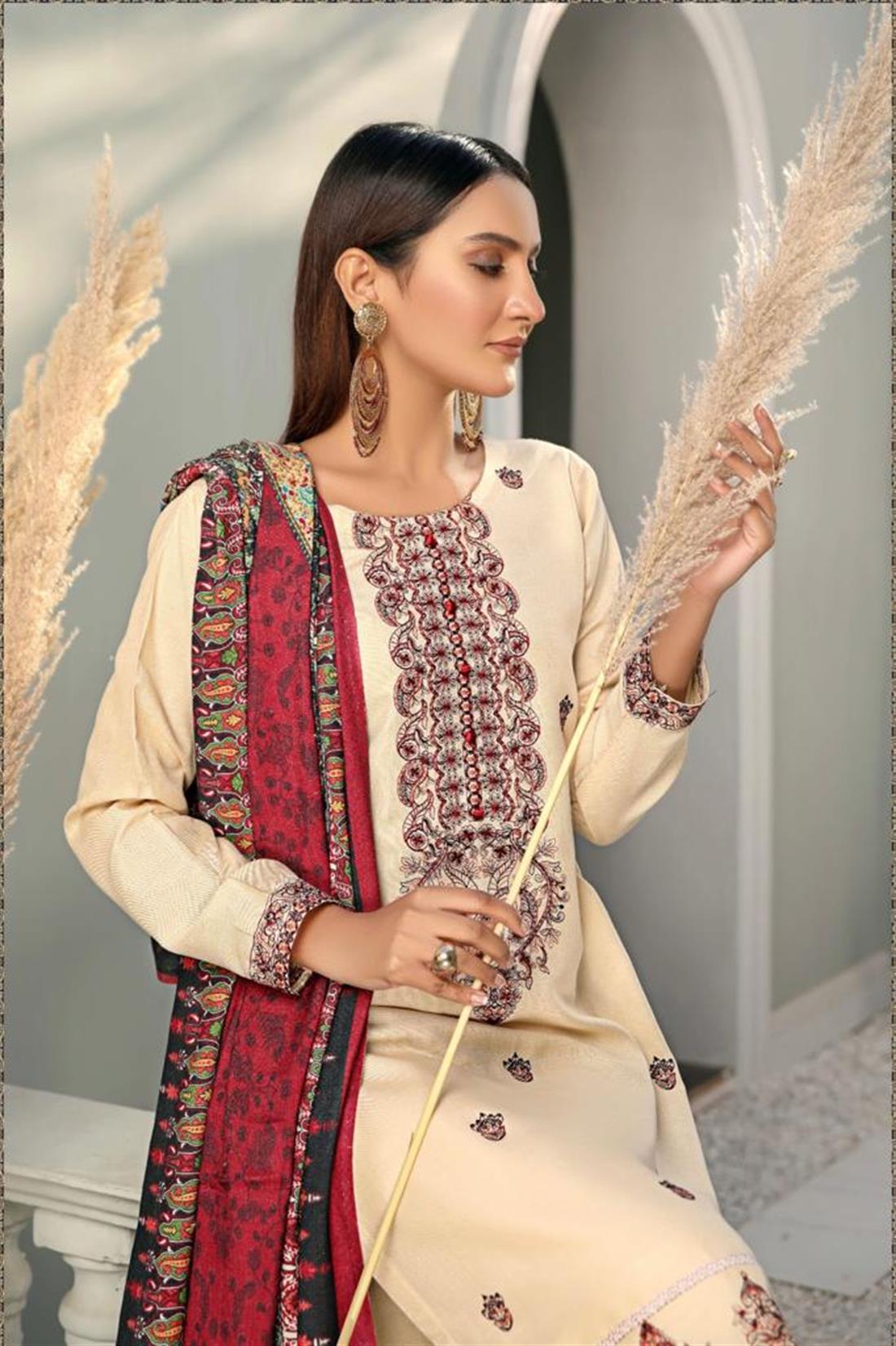 Cream Lawn Ladies 3 Piece Suit