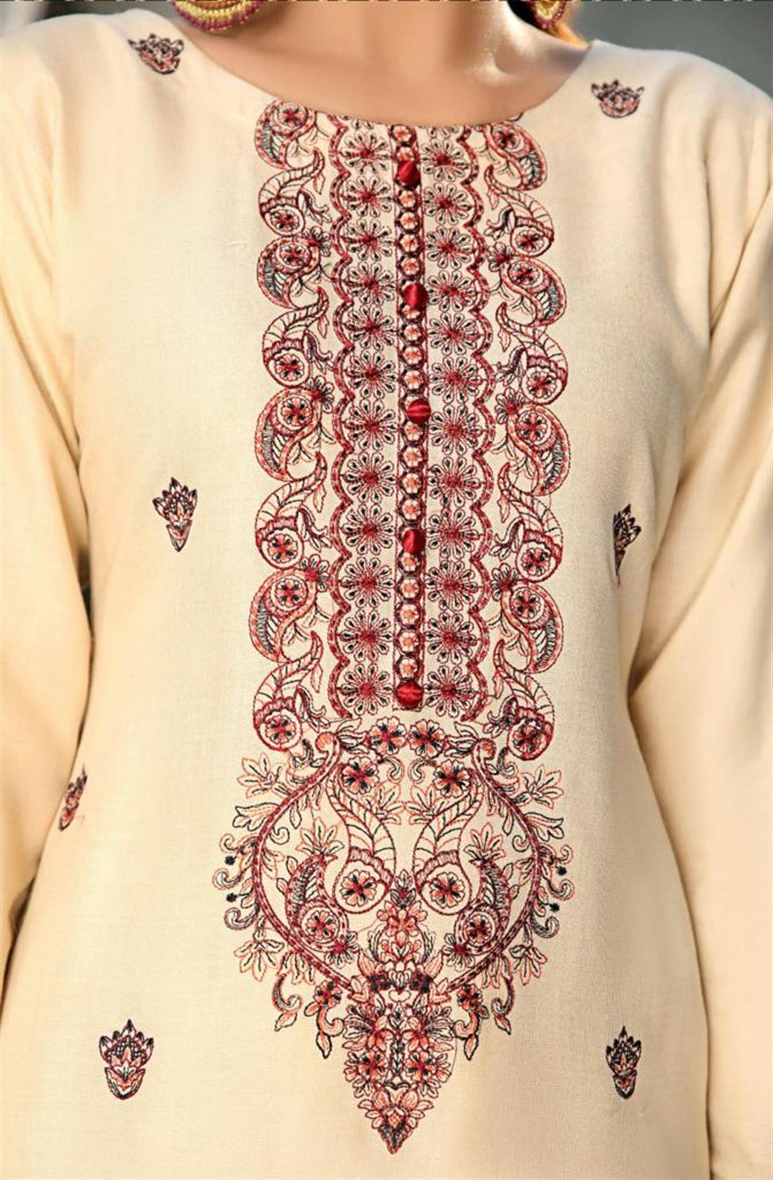 Cream & Multicolour Ladies 3 Piece Suit 3