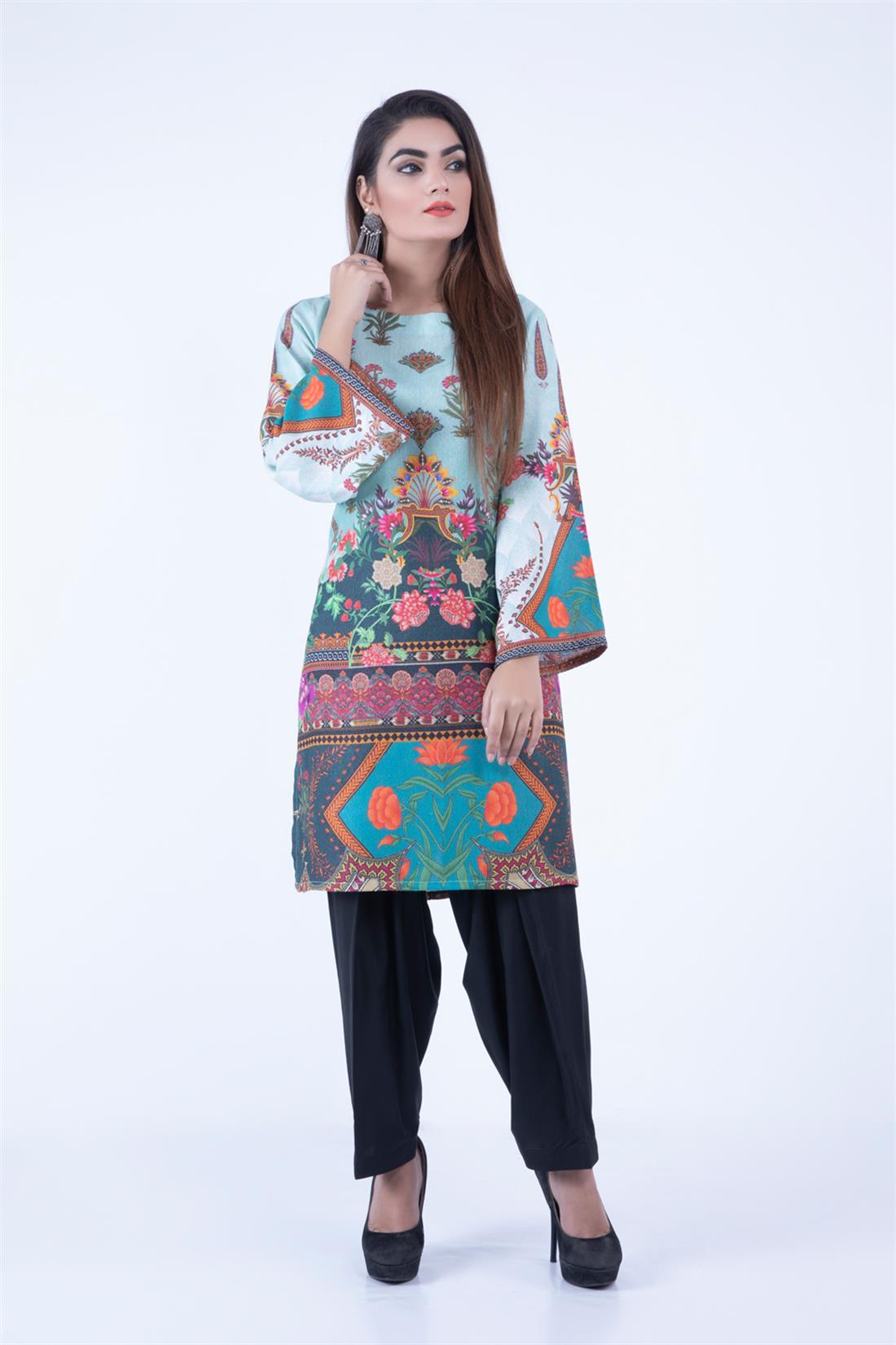 Mint Digital Print Ladies Khaddar Kurta