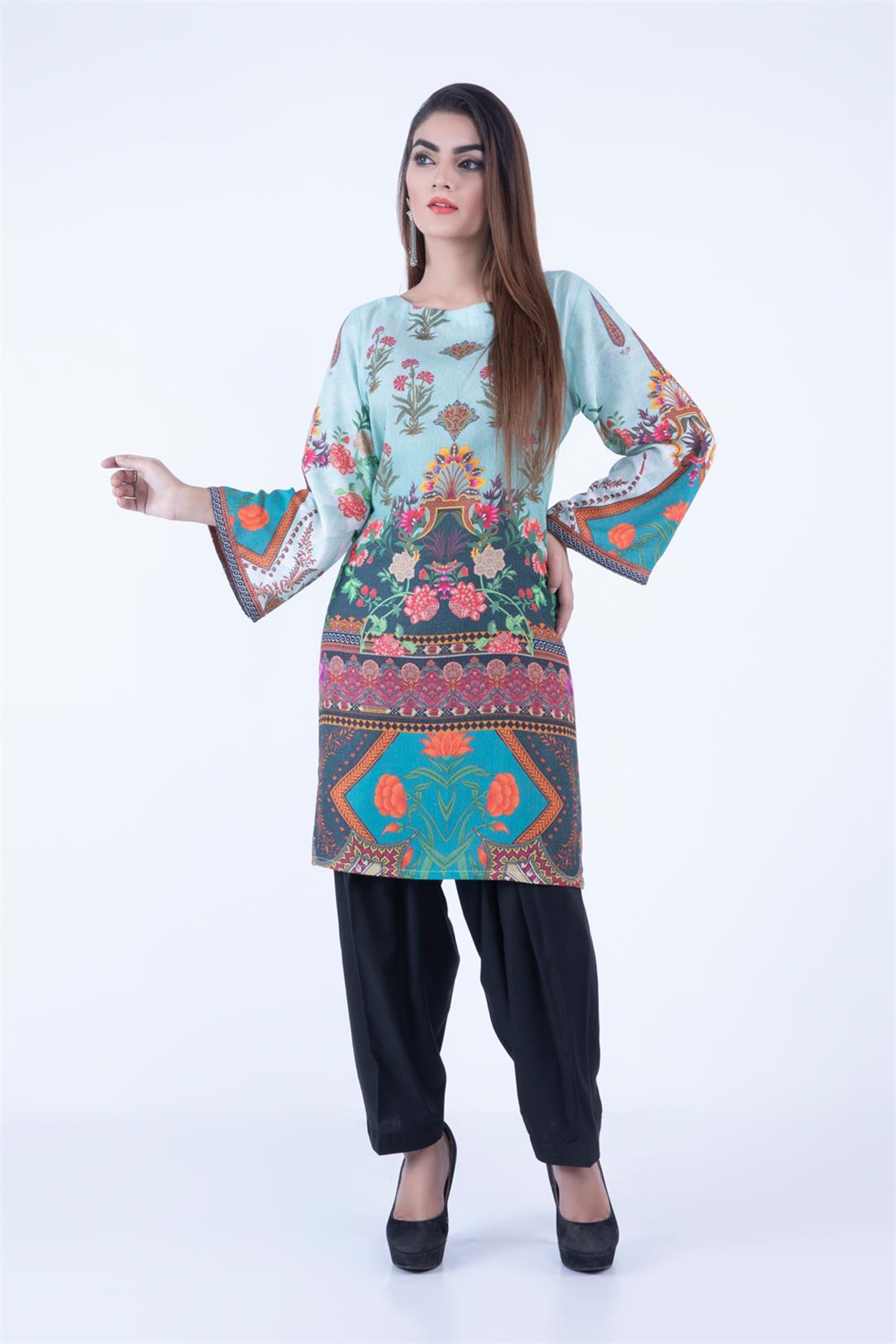 Mint Digital Print Ladies Khaddar Kurta
