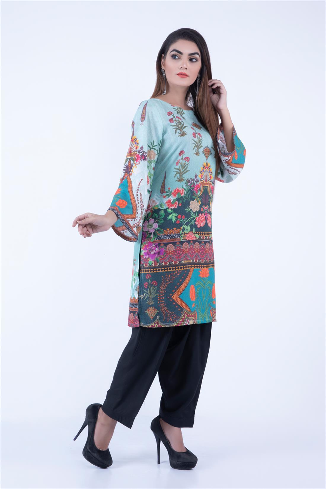 Mint Digital Print Ladies Khaddar Kurta