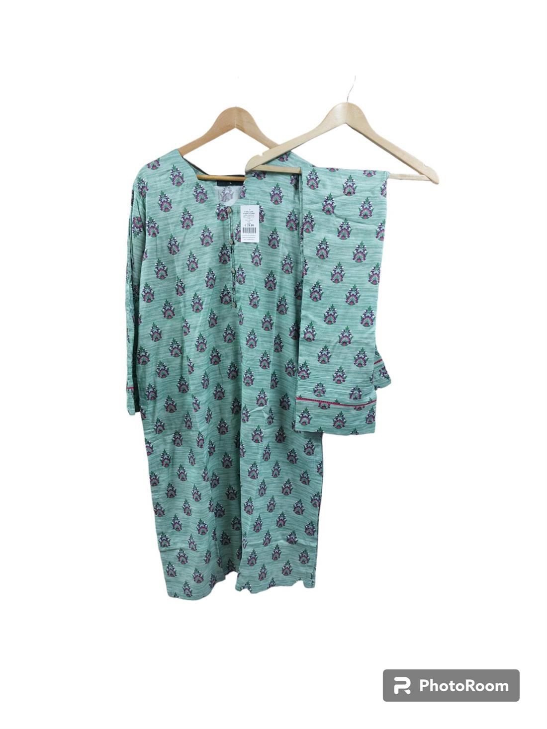 Mint Digital Print Linen Ladies 2 Piece Suit
