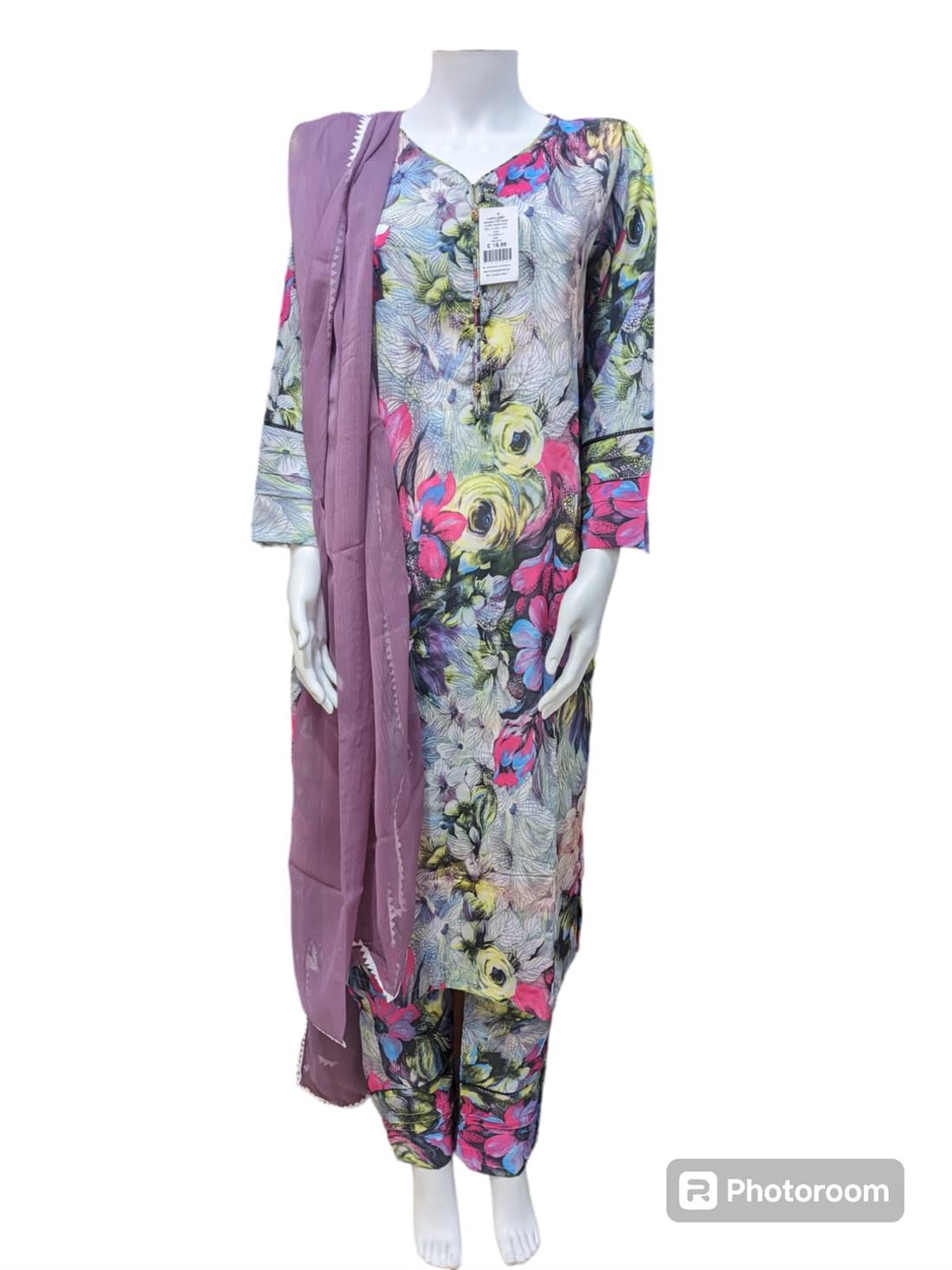 Plum & Multicolour Ladies 3 Piece Suit