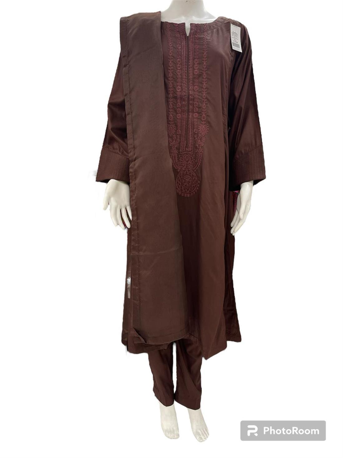 Chocolate Brown Organza Ladies 3 Piece Suit