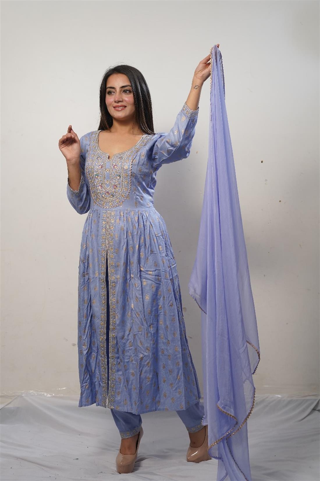 Lavendar Cotton Maxi Ladies 3 Piece Suit