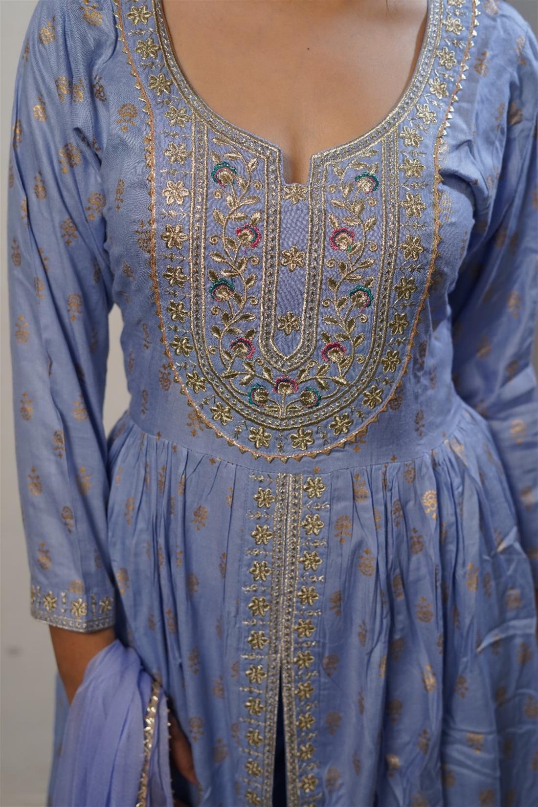 Lavendar Cotton Maxi Ladies 3 Piece Suit