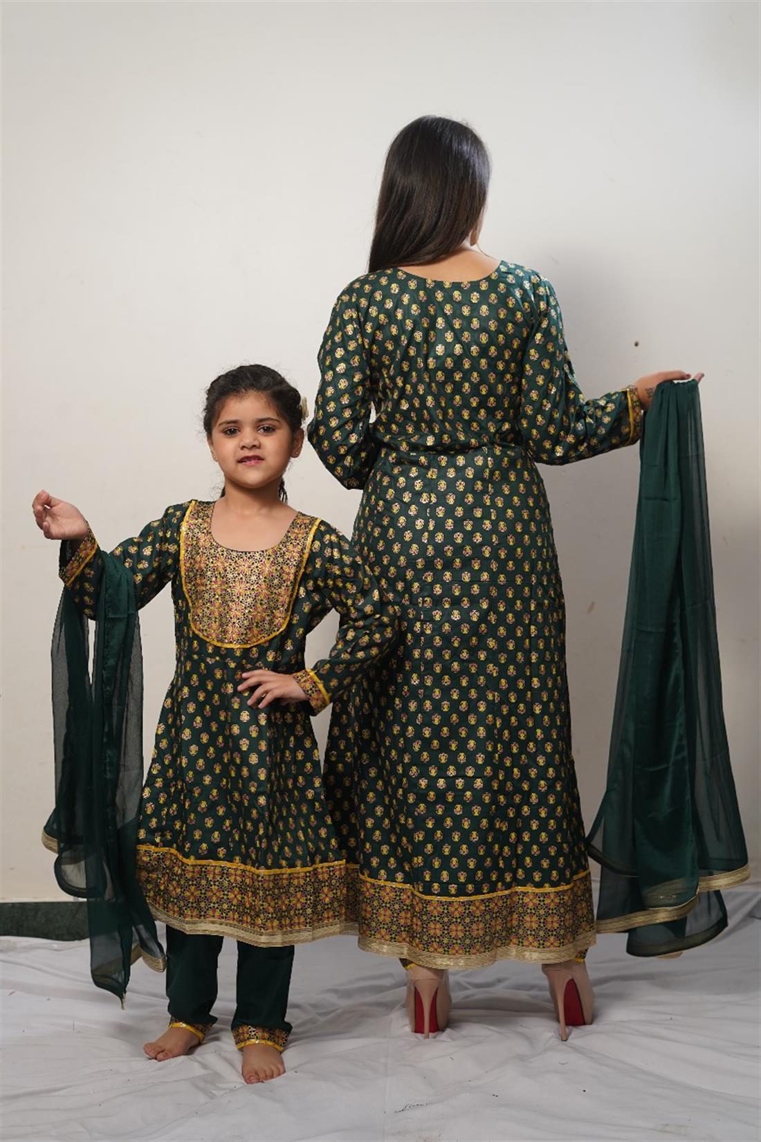 Bottle Green Cotton Ladies 3 Piece Suits