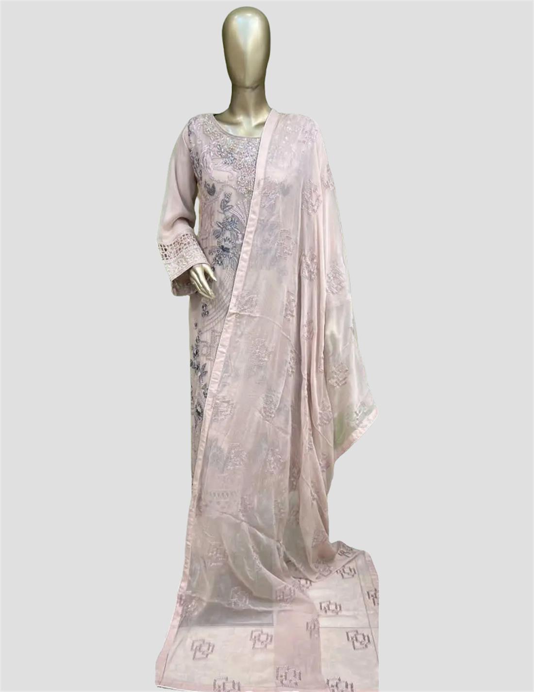 Dusty Pink Sequinned Raw Silk 3 Piece Suit