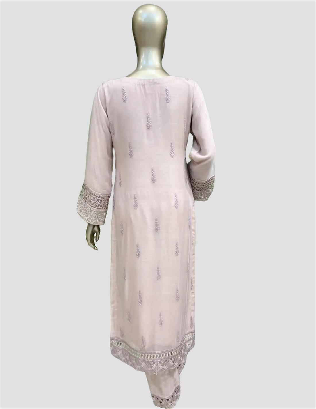 Dusty Pink Sequinned Raw Silk 3 Piece Suit