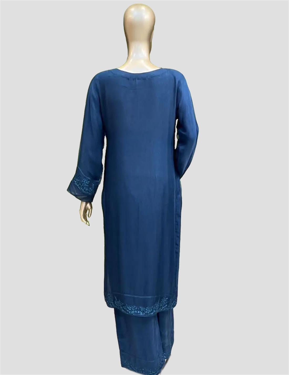 Teal Sequinned Raw Silk Ladies 3 Piece Suit