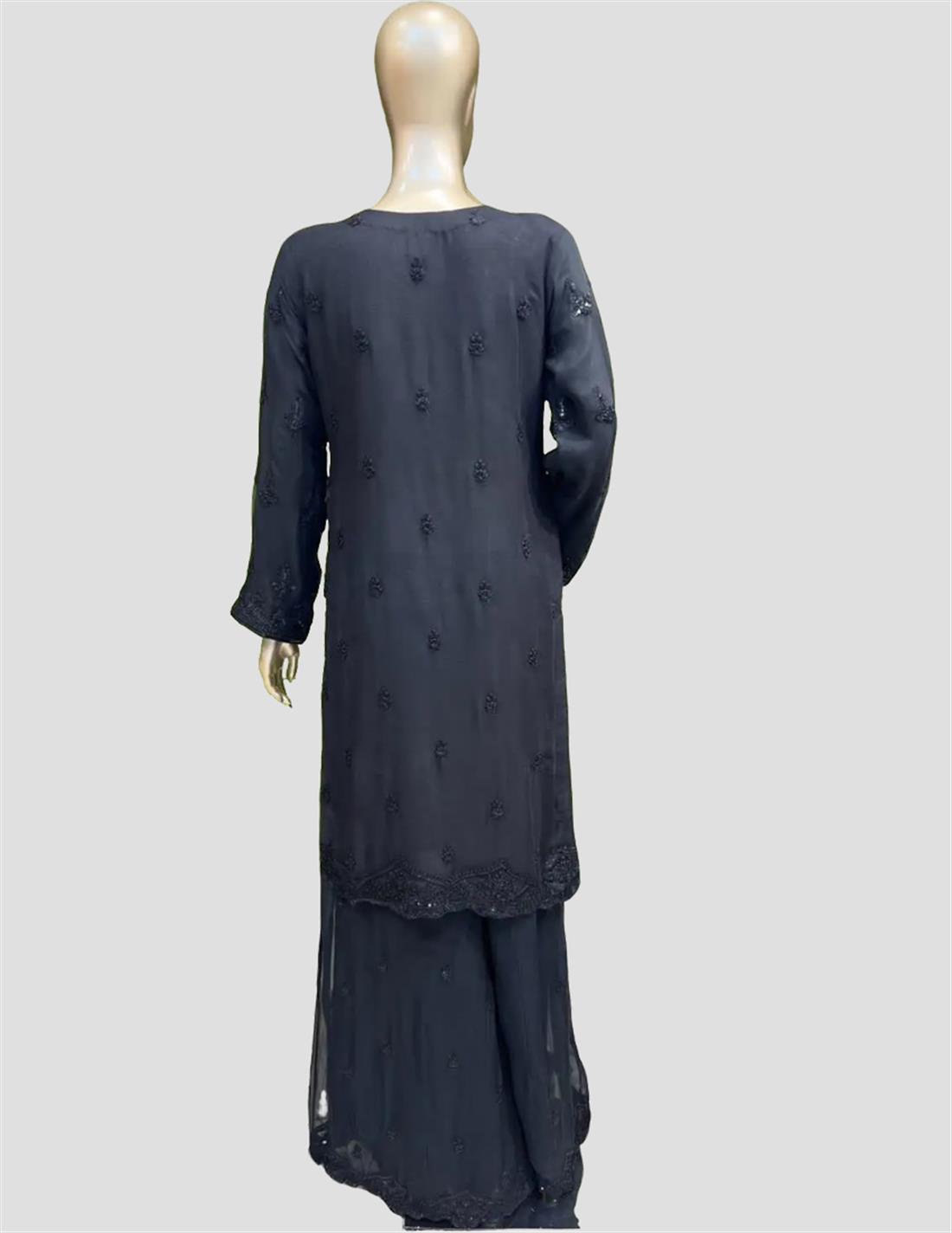 Black Stone Work Chiffon Sharara 3 Piece Suit