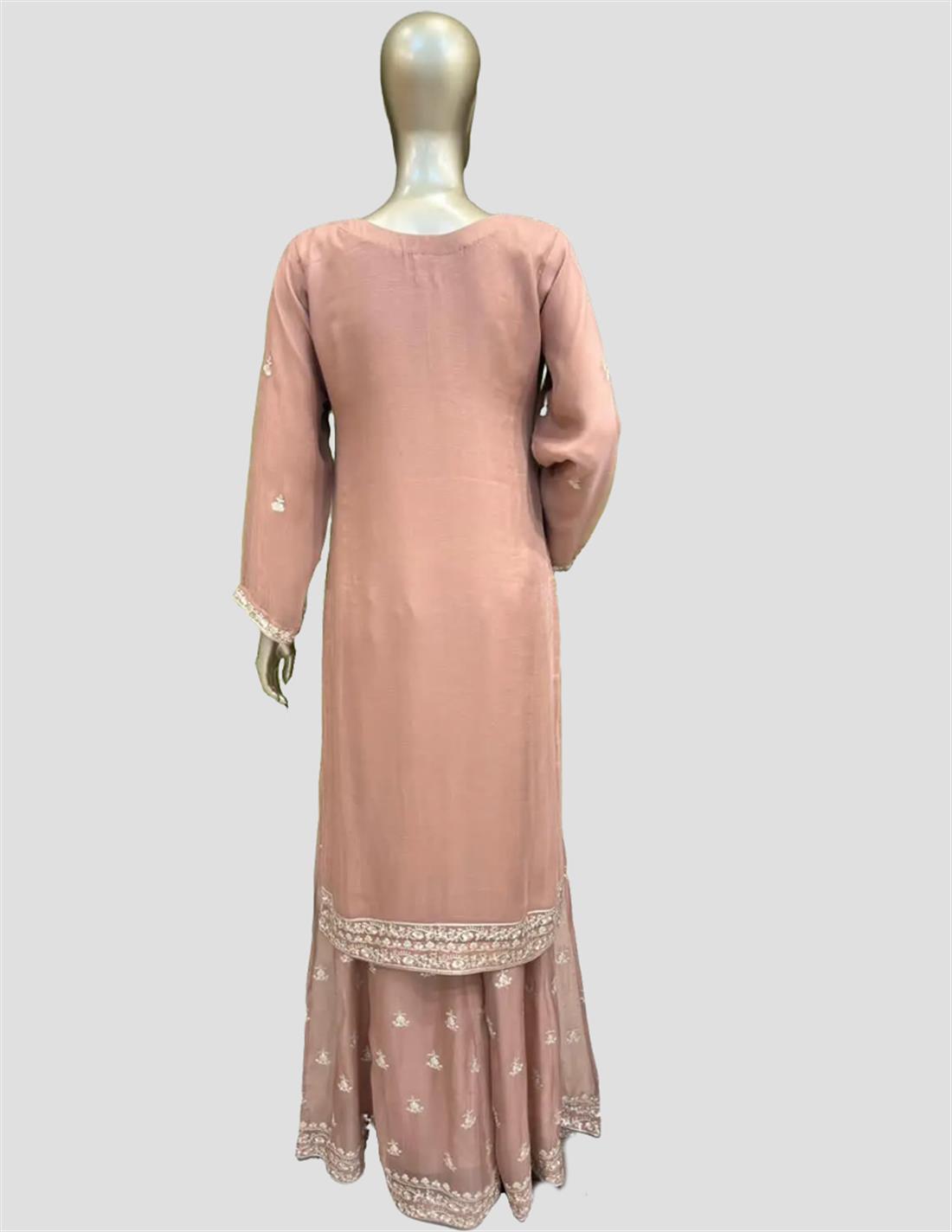 Nude Embroidered Chiffon Sharara 3 Piece Suit