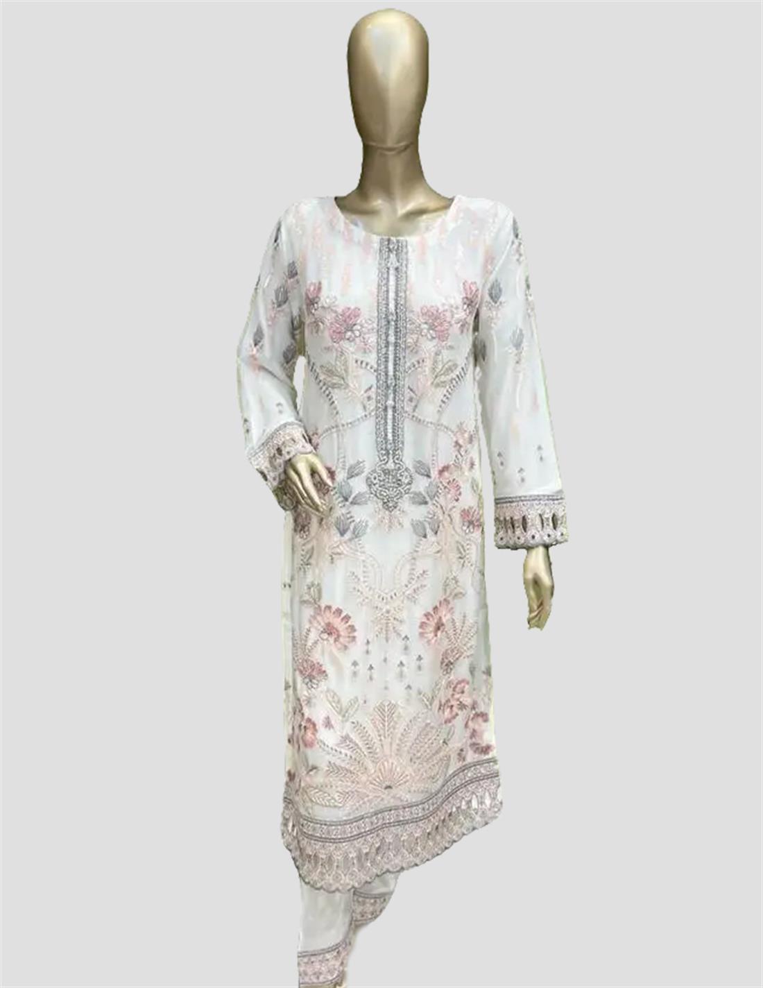 White Sequinned Raw Silk 3 Piece Suit