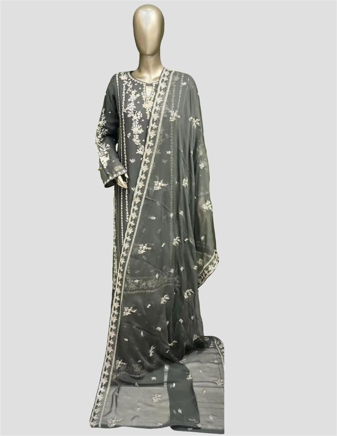 Mehndi Green Sequinned Raw Silk 3 Piece Suit