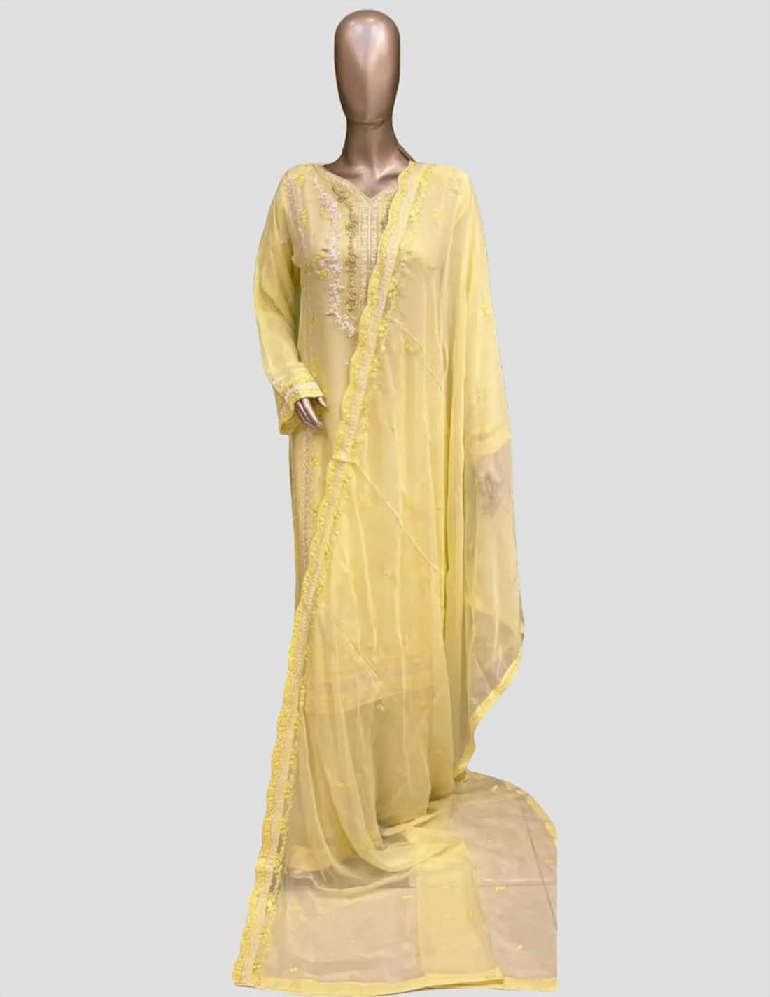 Lemon Sequinned Chiffon Sharara 3 Piece Suit