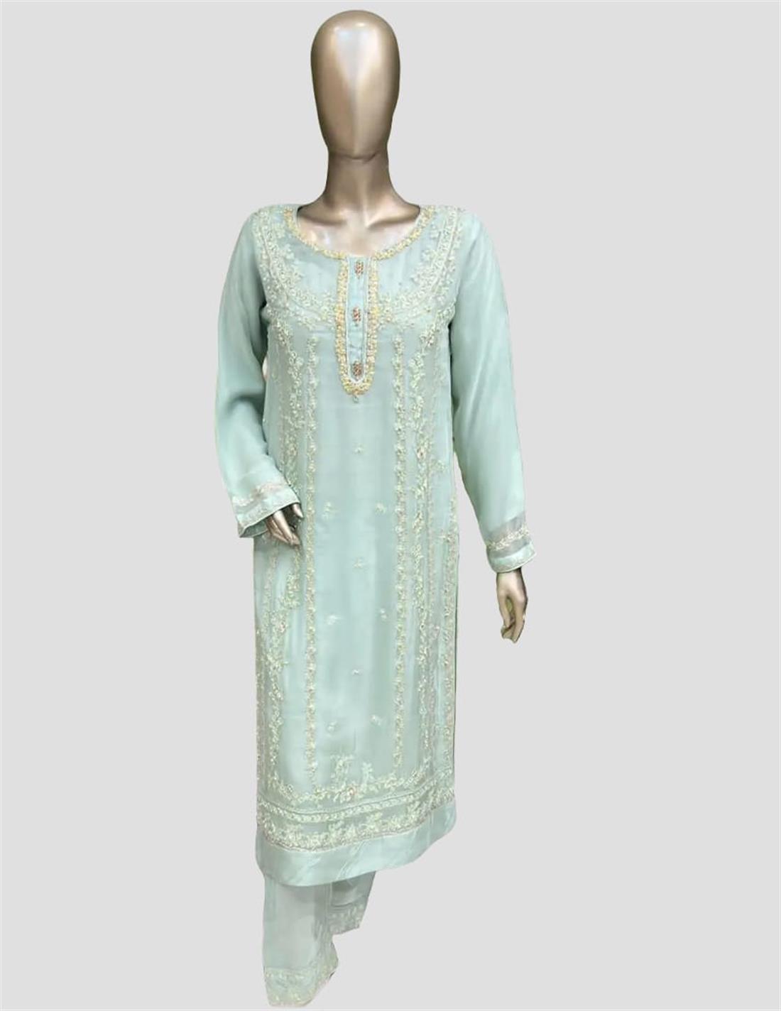 Mint Sequinned Raw Silk 3 Piece Suit