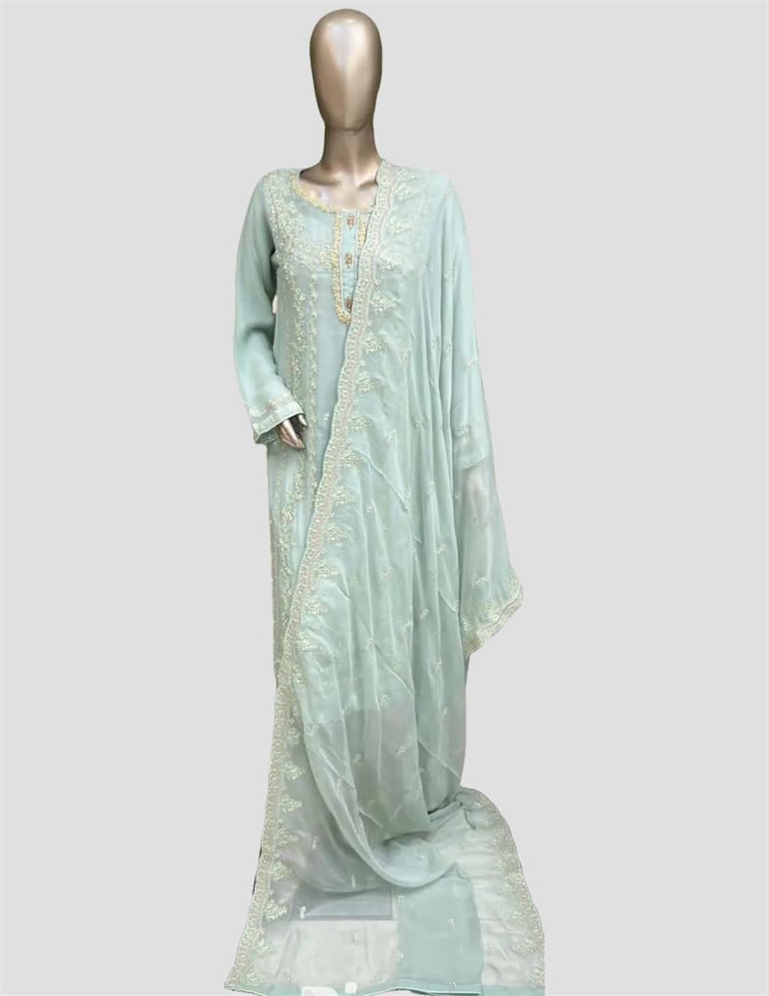 Mint Sequinned Raw Silk 3 Piece Suit