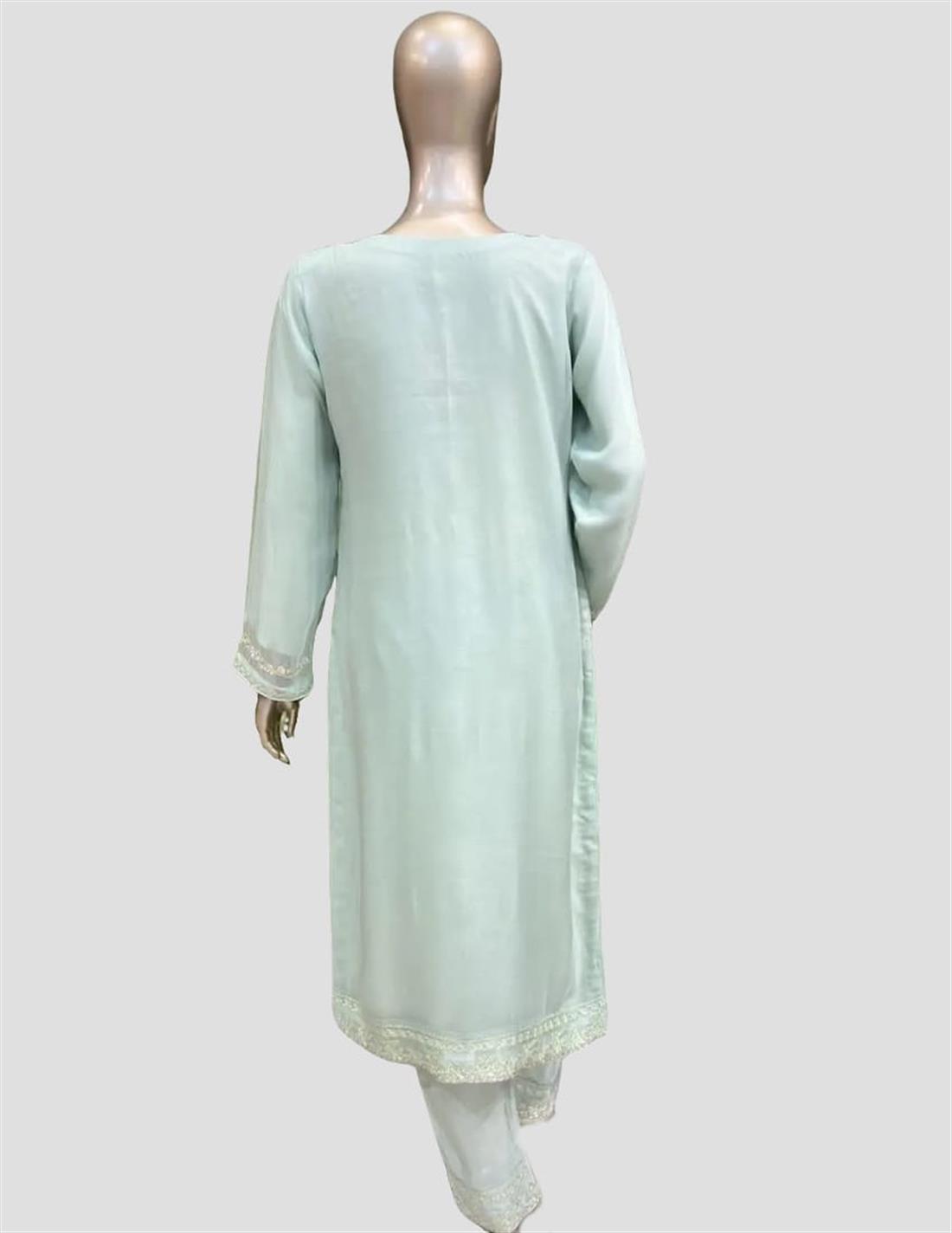 Mint Sequinned Raw Silk 3 Piece Suit