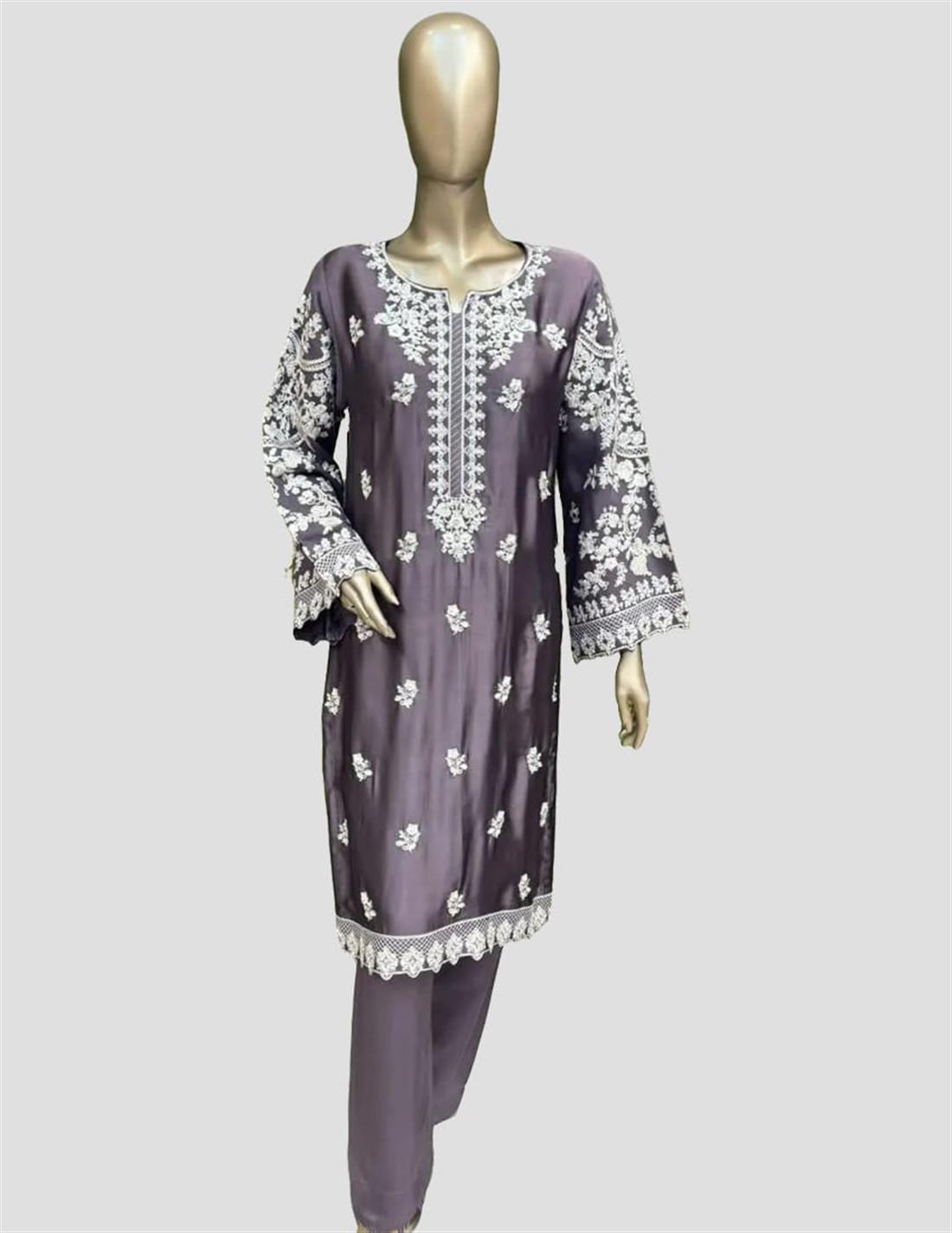Grey Sequinned Raw Silk 3 Piece Suit