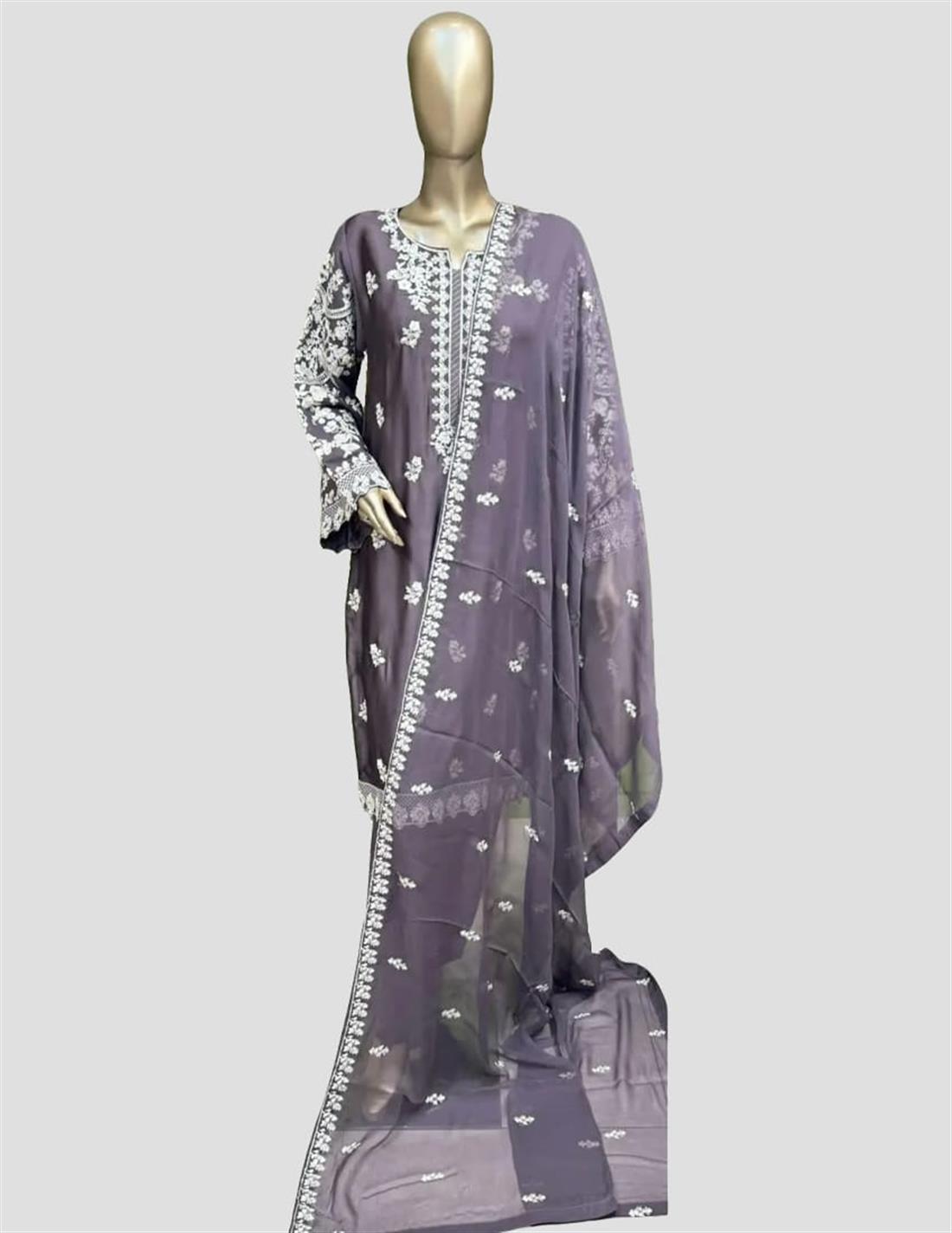 Grey Sequinned Raw Silk 3 Piece Suit