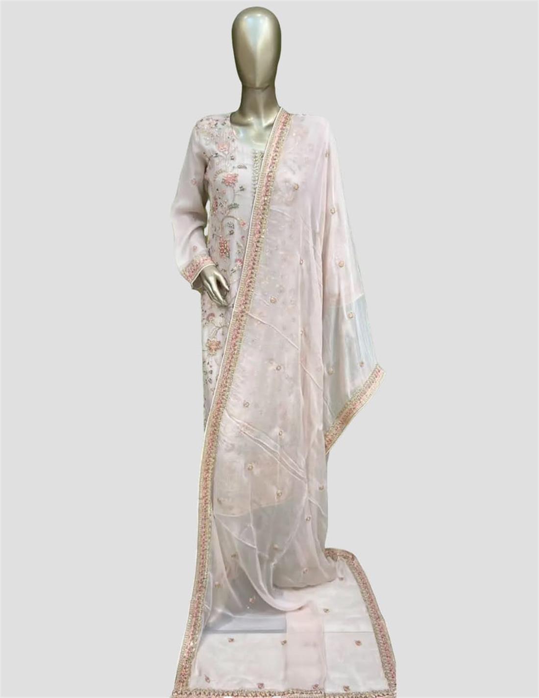 Pink Sequinned Raw Silk 3 Piece Suit
