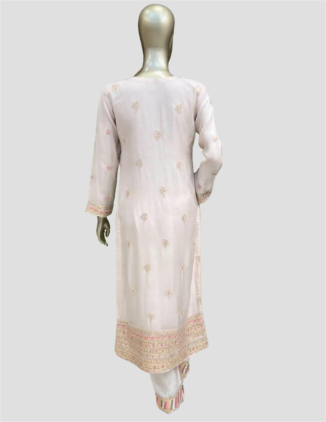 Pink Sequinned Raw Silk 3 Piece Suit