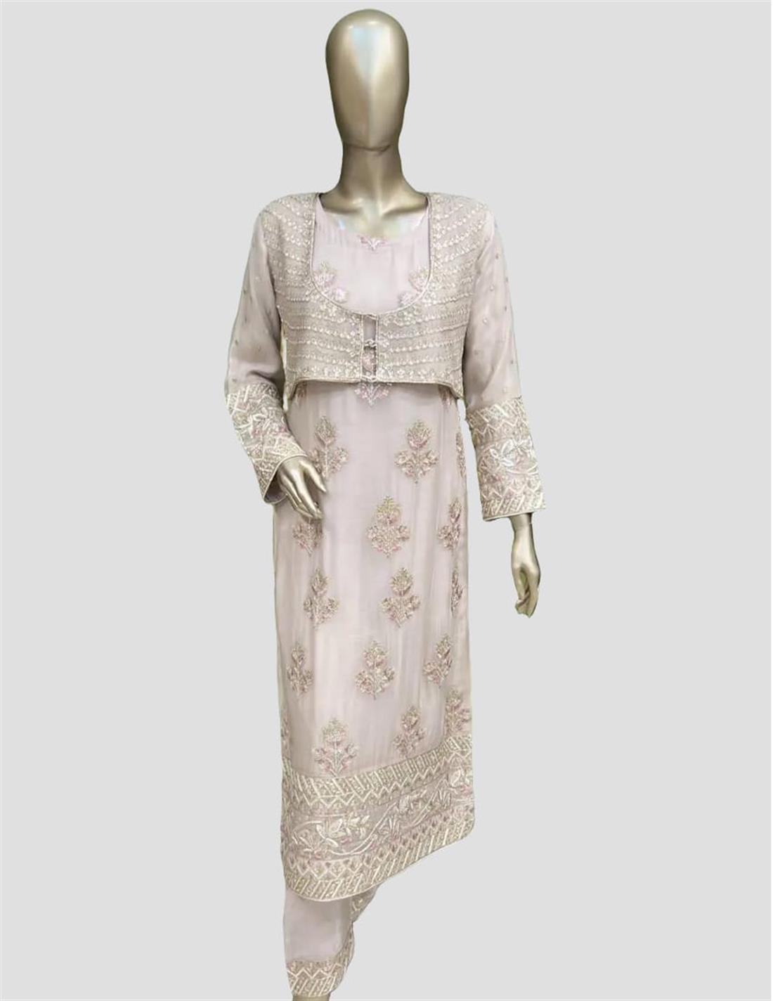 Cappuccino Sequinned Raw Silk 4 Piece Suit