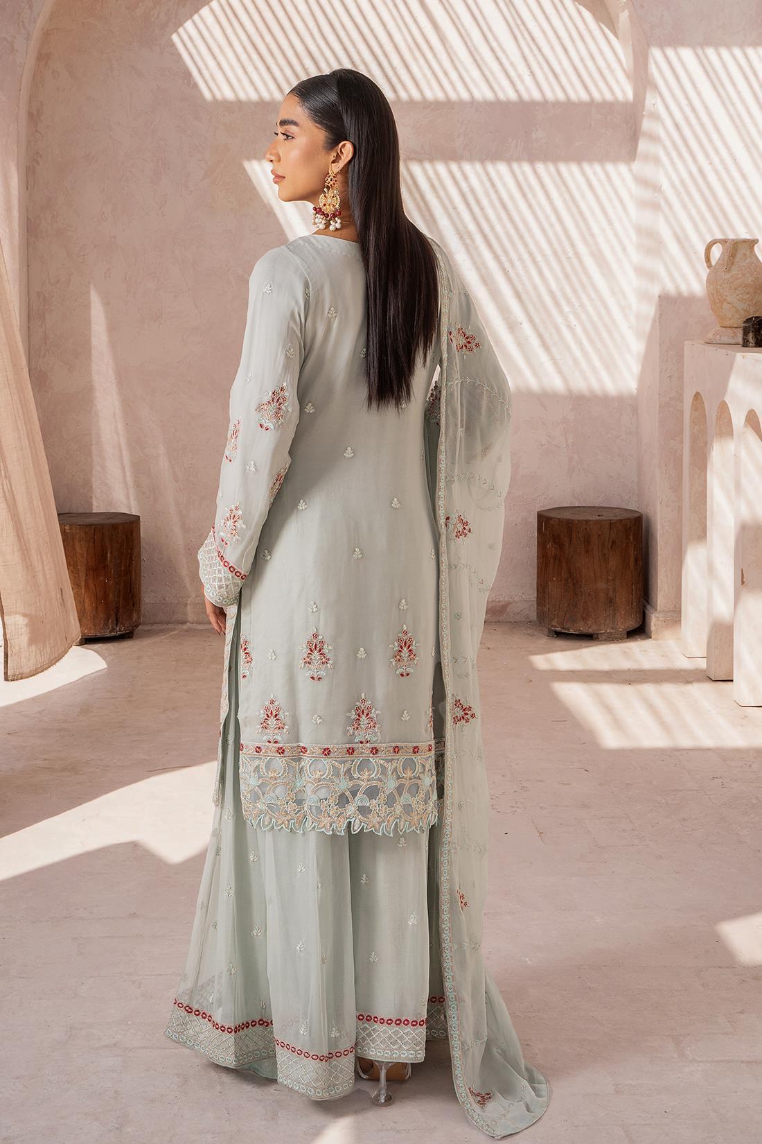 Mint Mirror Work Chiffon Sharara 3 Piece Suit