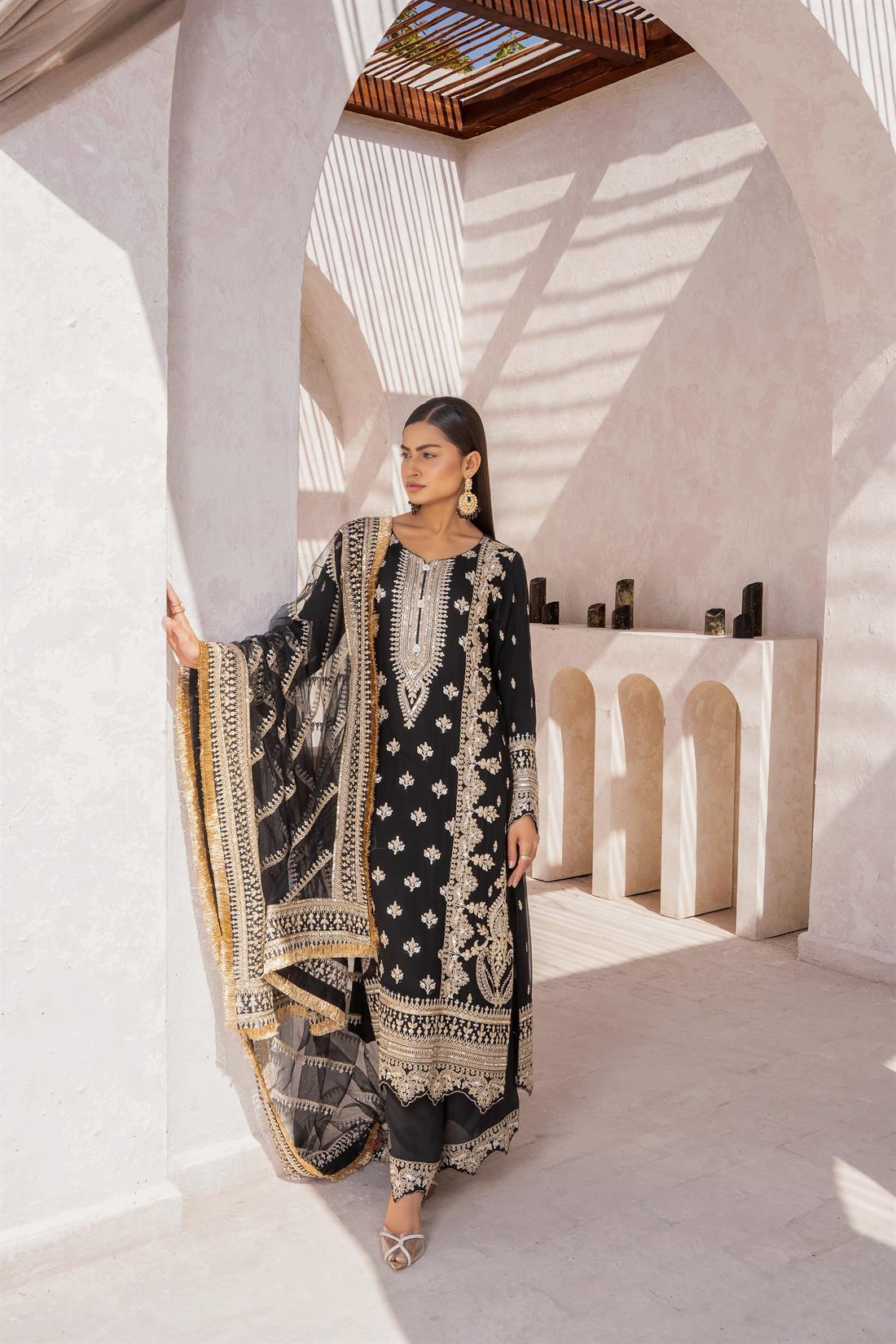 Black Sequinned Raw Silk 3 Piece Suit
