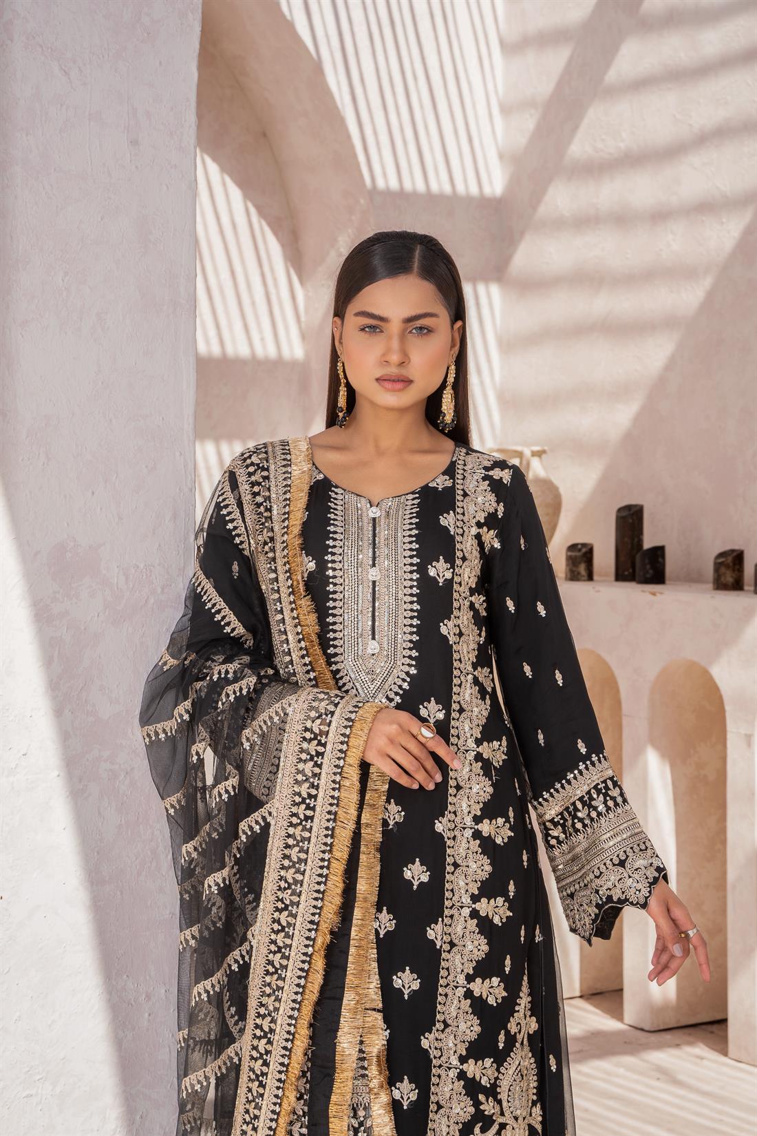 Black Sequinned Raw Silk 3 Piece Suit