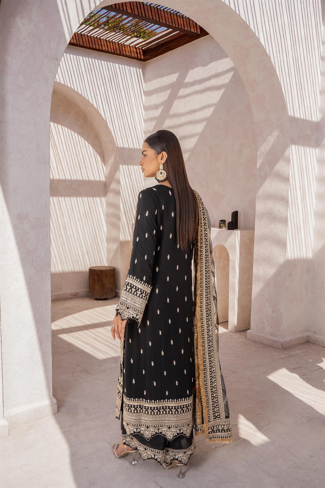 Black Sequinned Raw Silk 3 Piece Suit