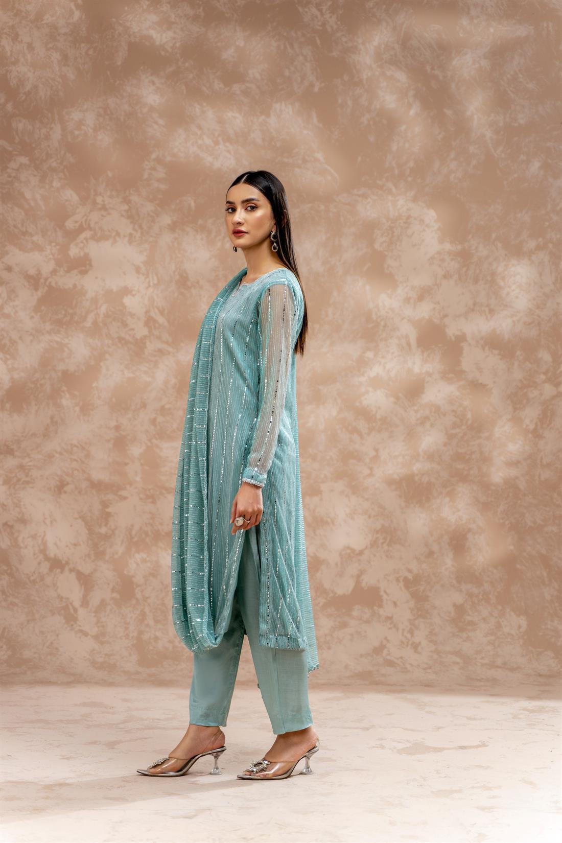 Sea Green Raw Silk Zoya Festive Collection