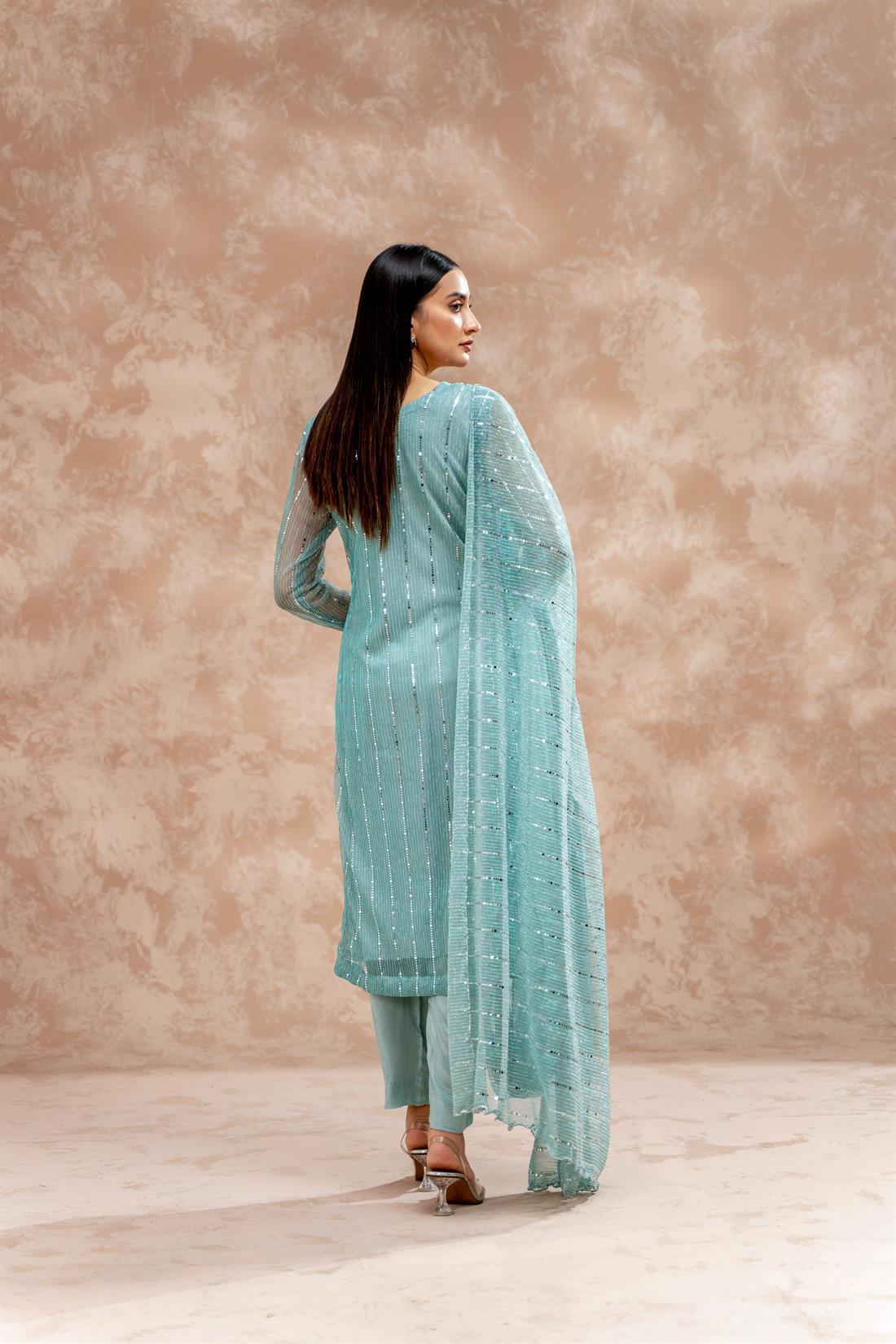 Sea Green Raw Silk Zoya Festive Collection
