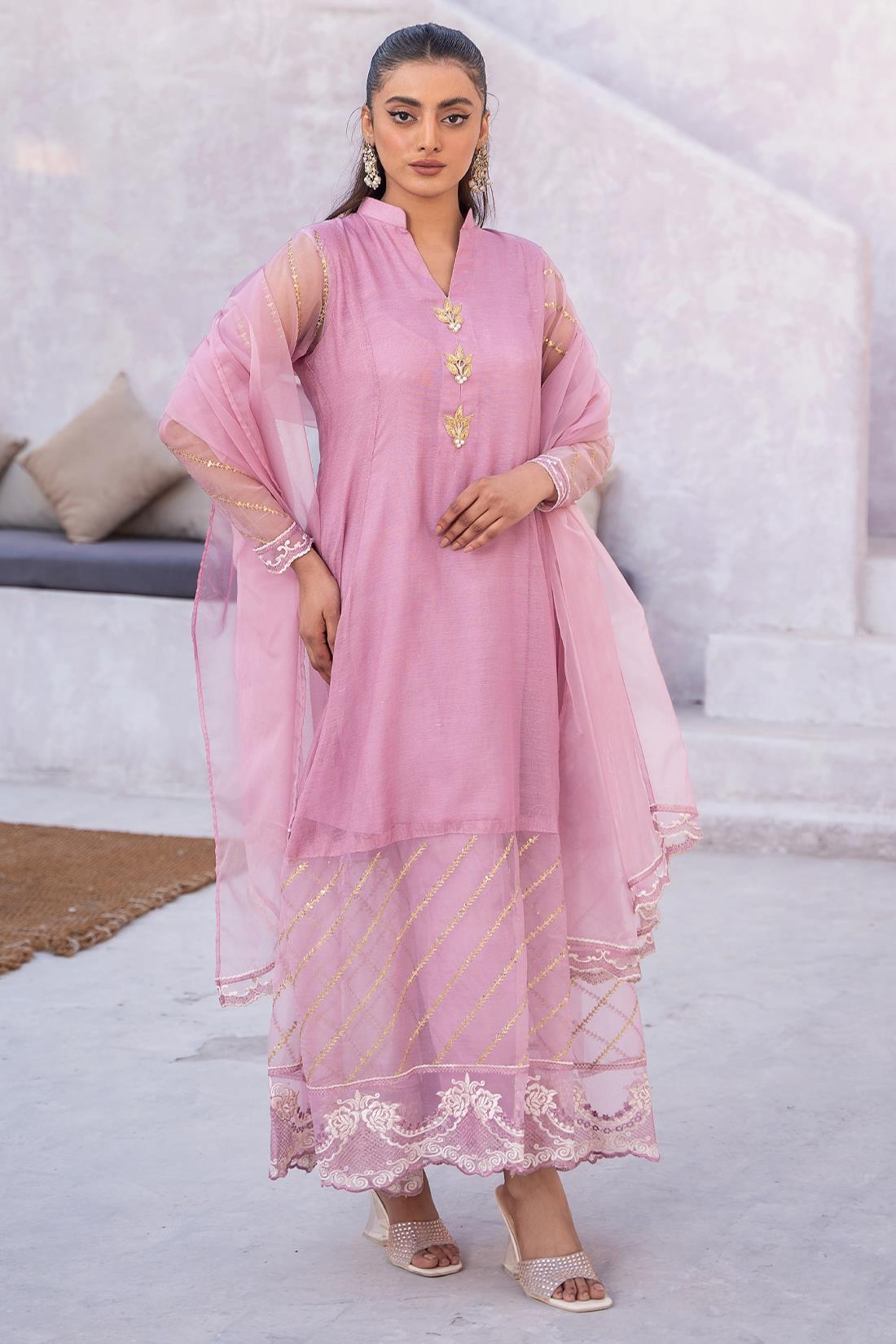 Lilac & Gold Embroidered Silk Zoya Festive "24