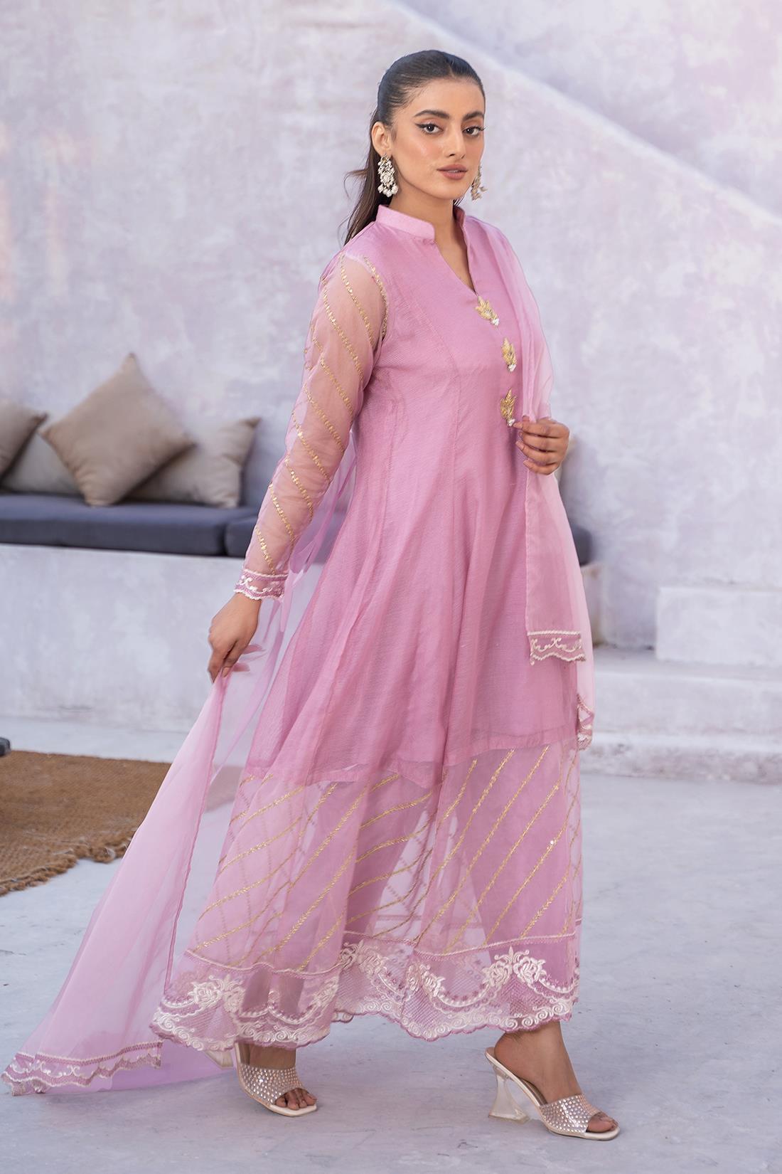 Lilac & Gold Embroidered Silk Zoya Festive "24