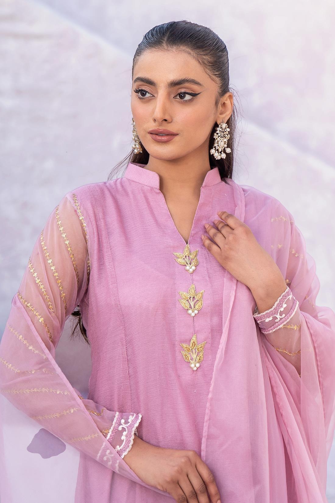 Lilac & Gold Embroidered Silk Zoya Festive "24