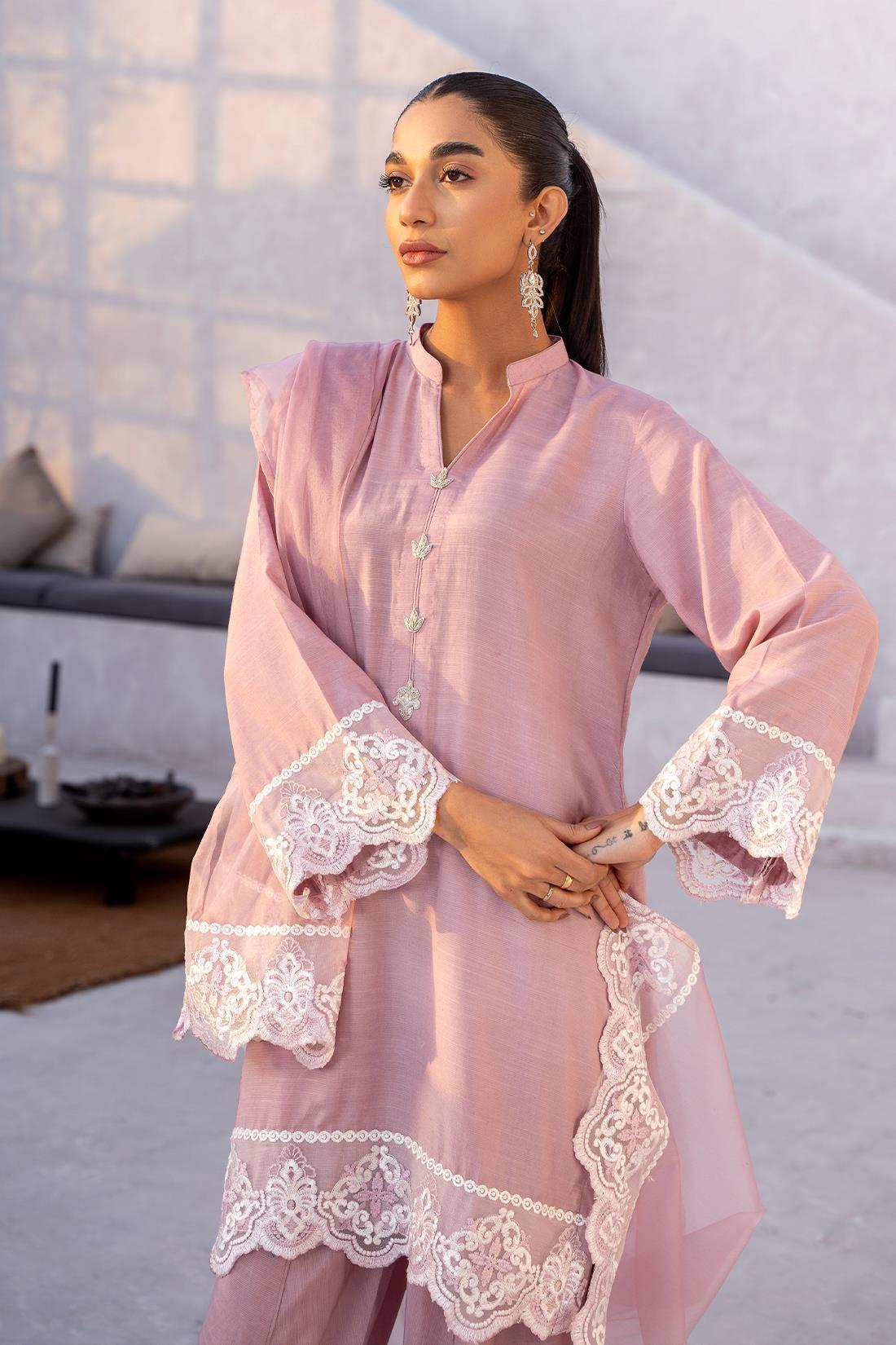 Lilac & Silver Embroidered Raw Silk Zoya Festive Collection