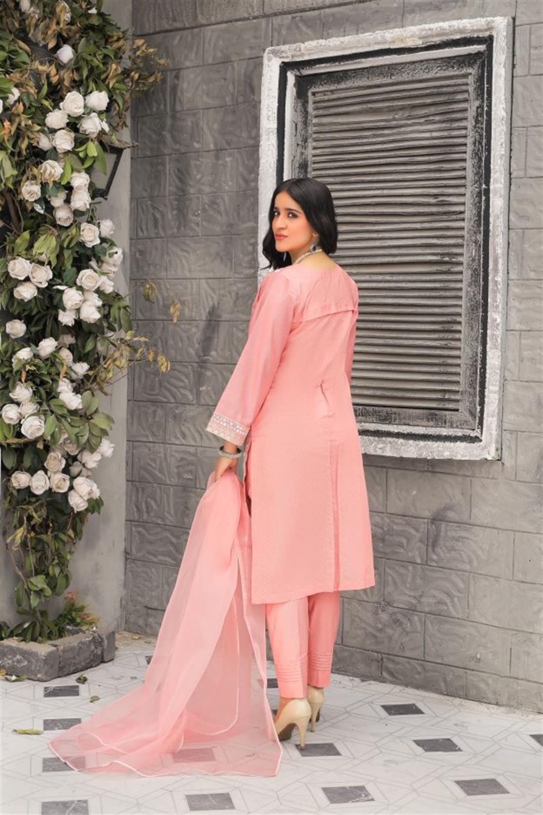 Pink Organza Ladies 3 Piece SUIT