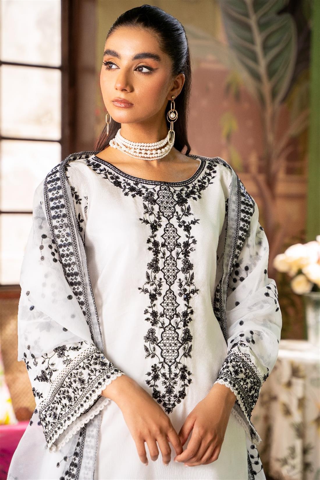 White Sequinned Organza Palazzo Silk 3 Piece Suit