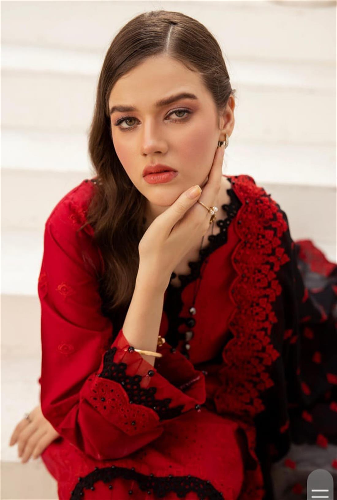 RED & Black Embroidered Chiffon Palazzo 3 Piece Suits
