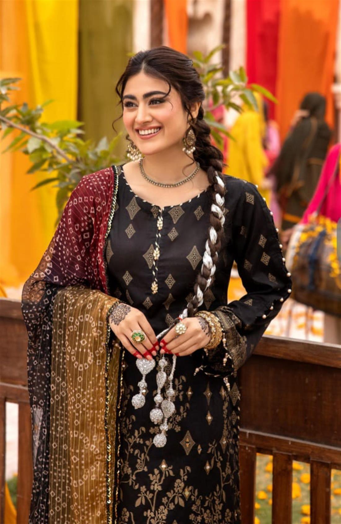 Black Embroidered Chiffon 3 Piece Cotton Lawn Suit