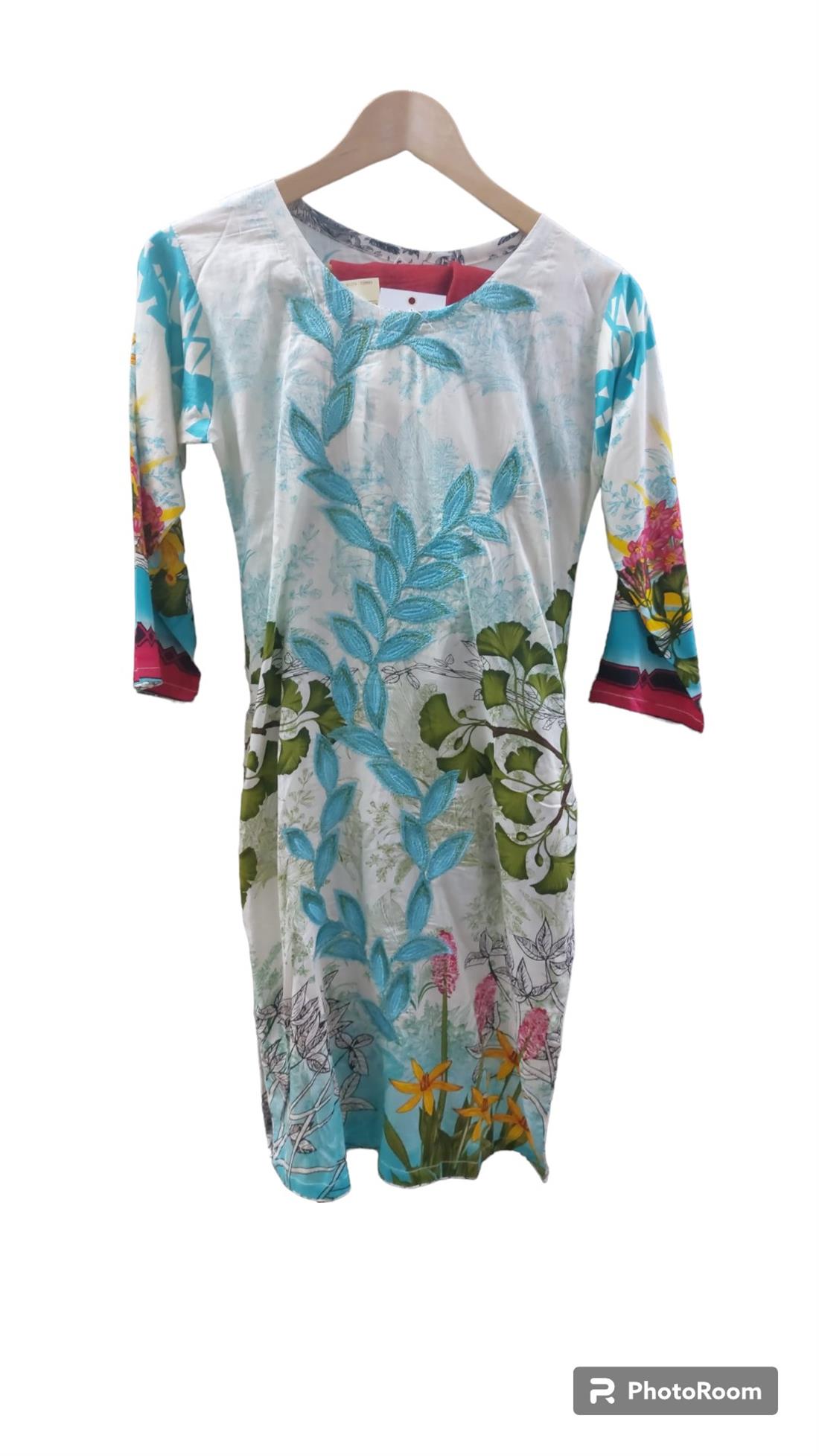 Cream & Blue Lawn Ladies 3 Piece Suit